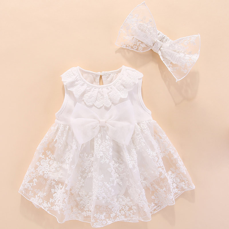 White Large Bow Short Sleeve Hairstyle Dress
