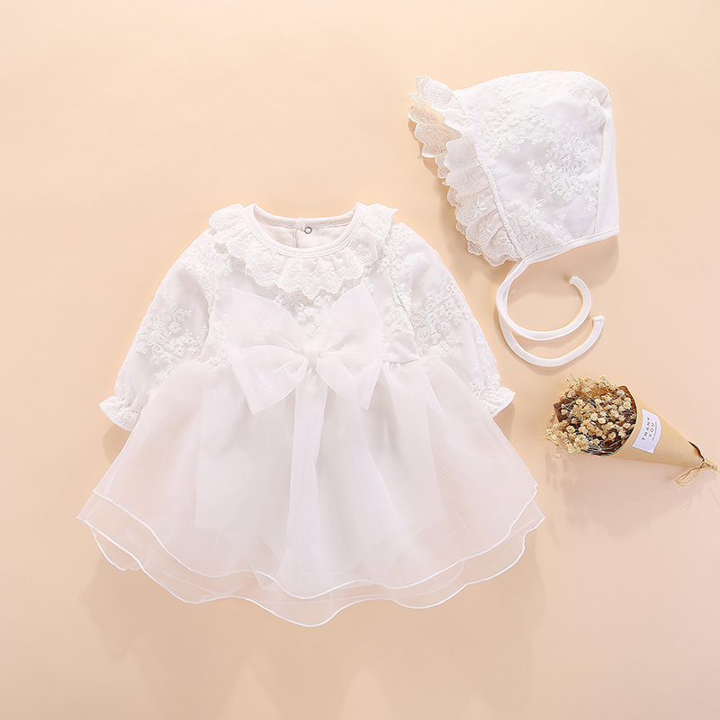White Big Bow Long Sleeve Haha Dress