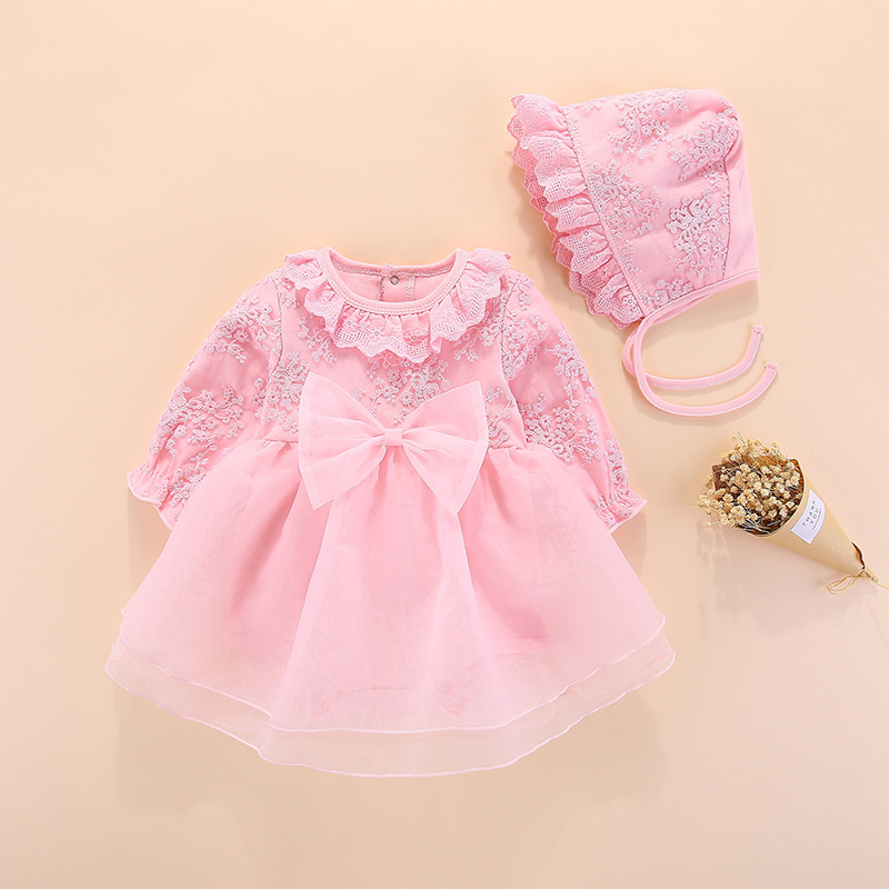 Pink Big Bow Short Sleeve Hairstyle Dress